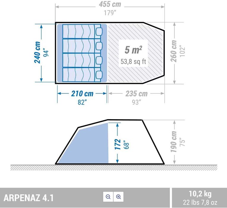 Cort Camping 4 Persoane 1 Cameră structură cu bețe