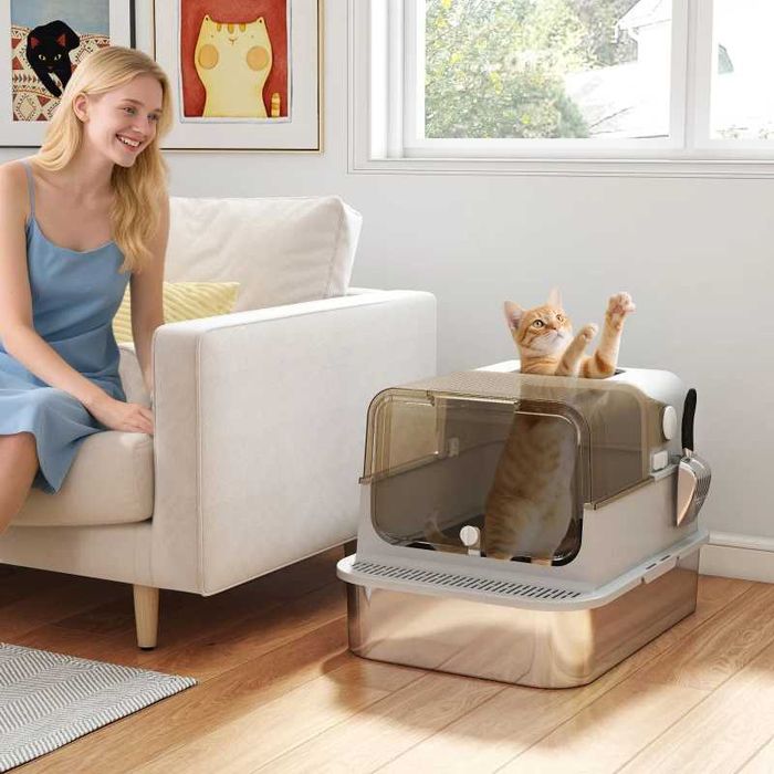 PawHut XXL кутия за котешка тоалетна от неръждаема стомана с капак