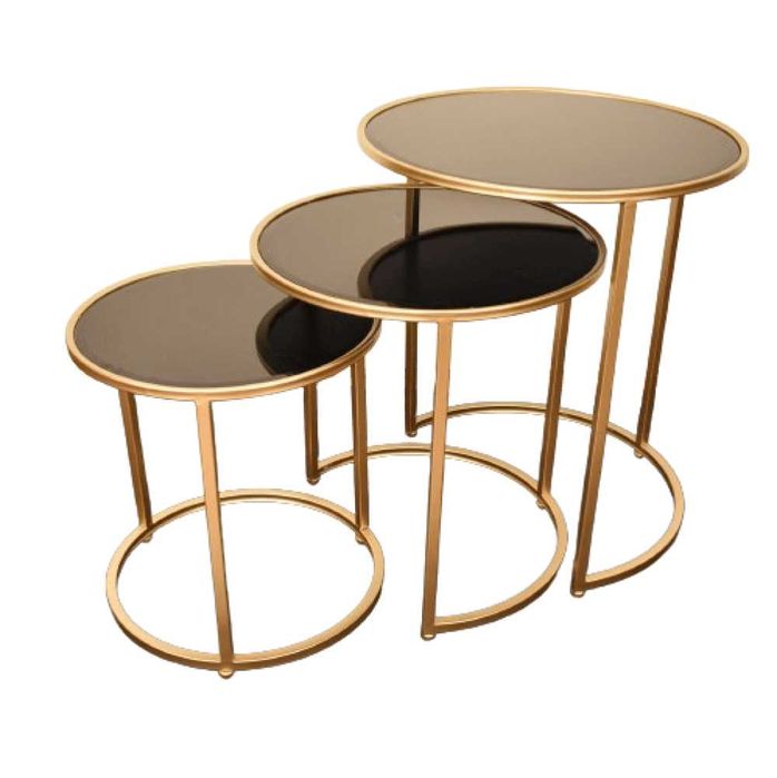 Set mese sticla 3 in 1 rotund negru cadru auriu -TRANSPORT GRATUIT