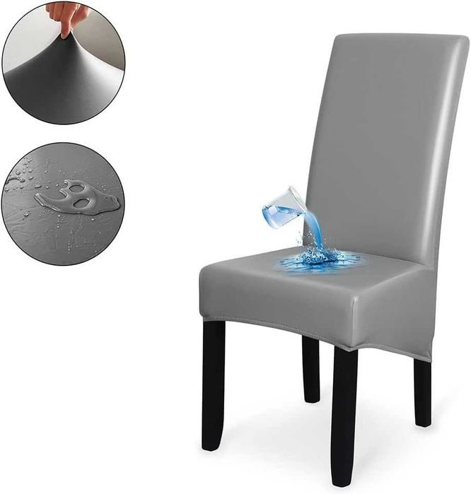 НОВИ! Комплект от 6 бр. XL калъфи за столове от PU кожа, водоустойчиви