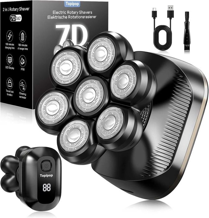 Мъжка самобръсначка Bald Razor 7D, подвижна, водоустойчива, за мокро и сухо бръснене