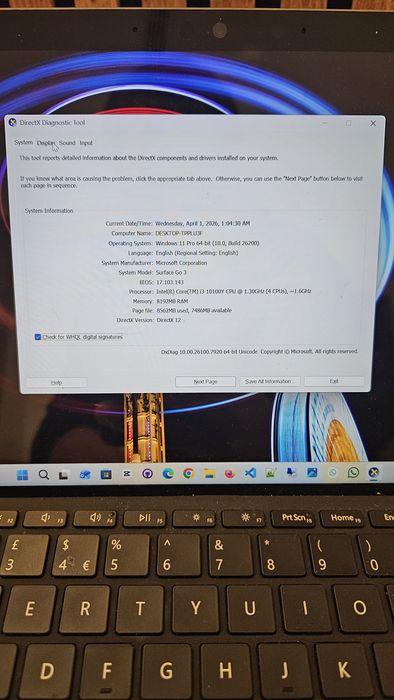 Microsoft Surface Go 3 / i3-10100Y / 8 GB RAM / 128 GB SSD