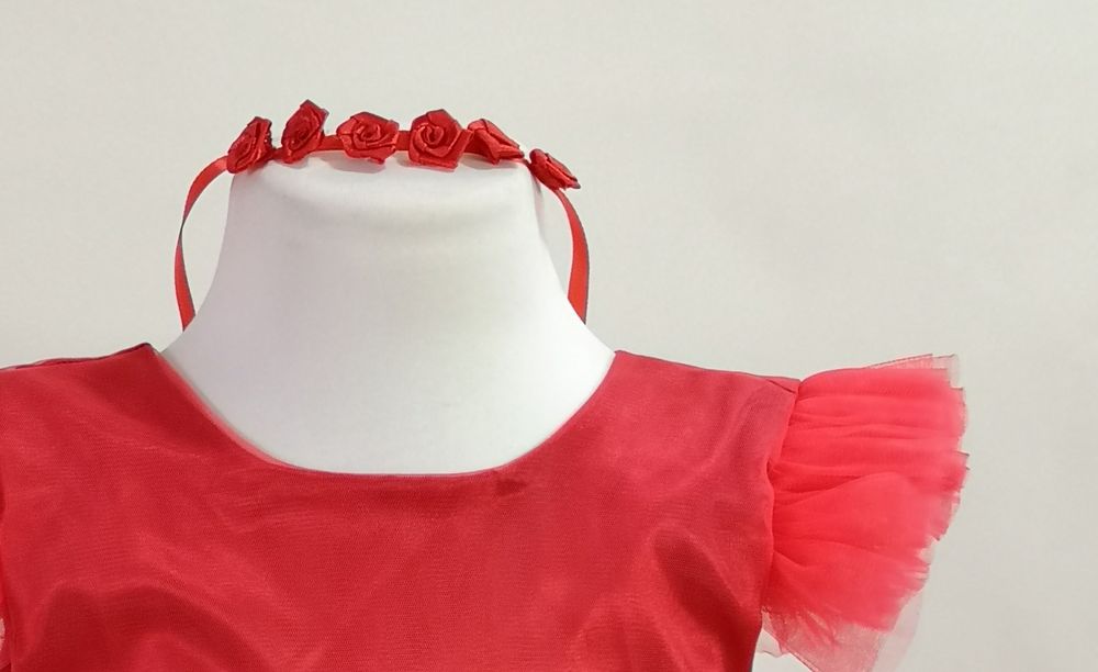 Rochiță roșie trandafir, garoafa floare 3,4,5,6,7 ani - rochiță