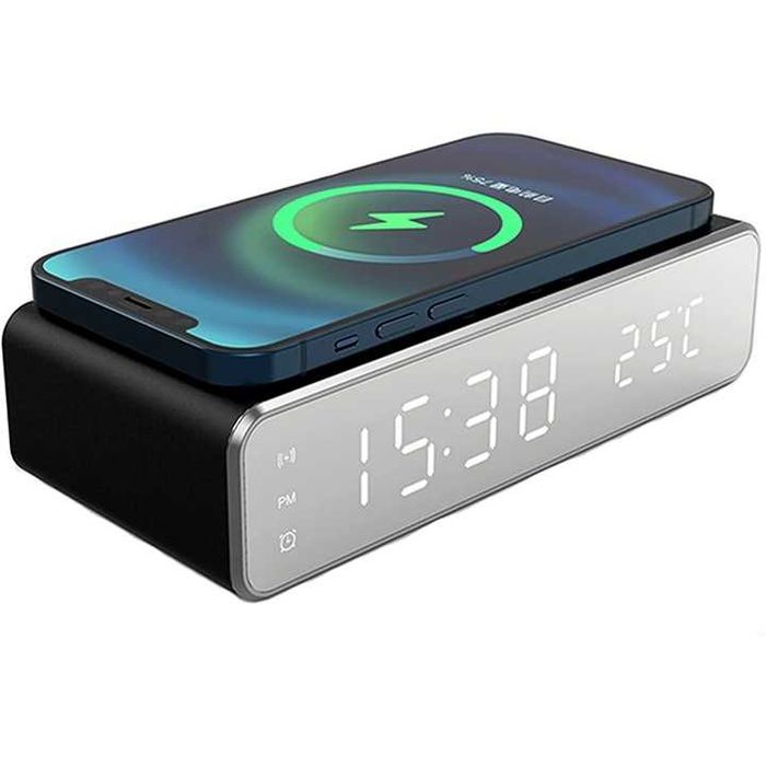 Ceas cu alarma digital LED, Incarcare wireless, Fast Charging 5W