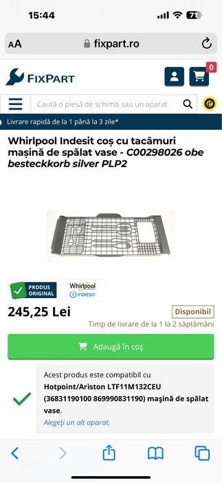 Piese maşinǎ de spălat vase Indesit/Whirlpool/Hotpoint Ariston