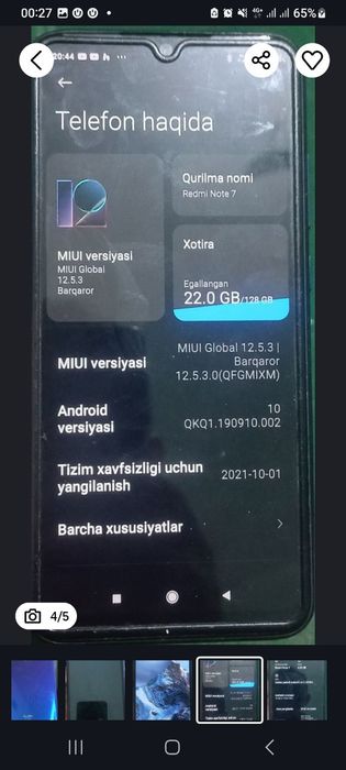 Redmi note 7 sotiladi.singan qirilgan joyi yo'q.