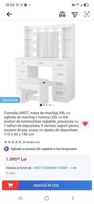 Masa de machiaj, toaleta
