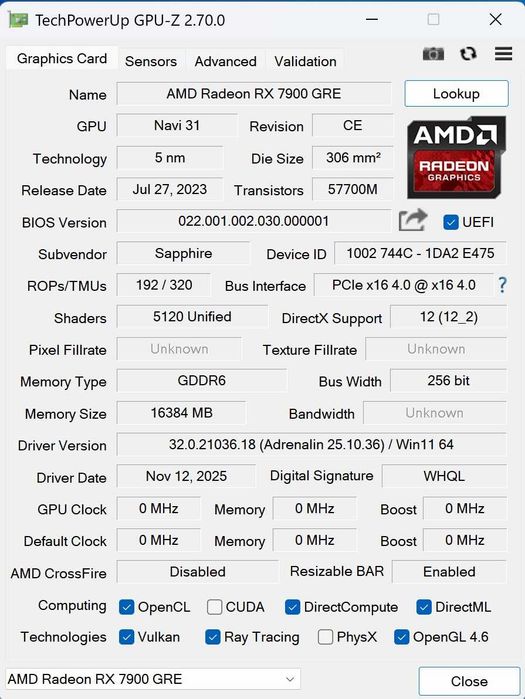 Placa video SAPPHIRE NITRO+ AMD Radeon RX 7900 GRE OC, 16GB GDDR6, 256bit