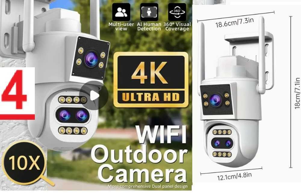 Camere IP, 8MP 12MP, UHD, cu 2 sau 3 lentile, cu card sau panou solar