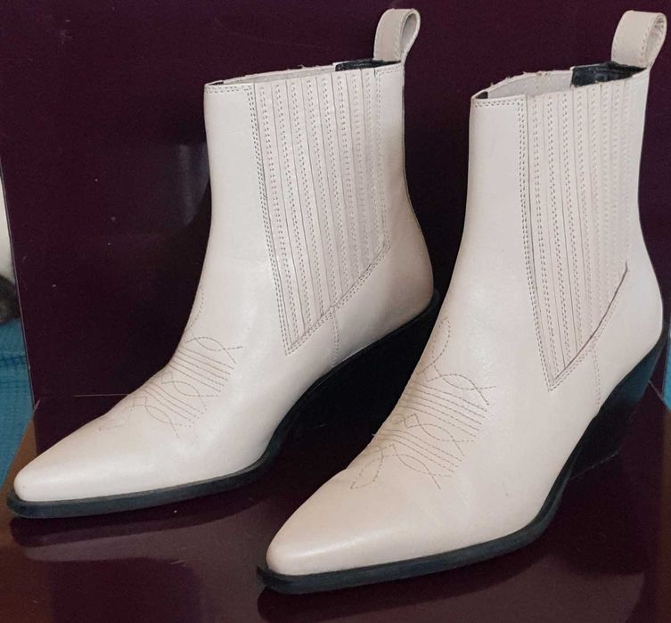 Botine dama, BADURA, Piele naturala, Alb-Crem, 39 EU