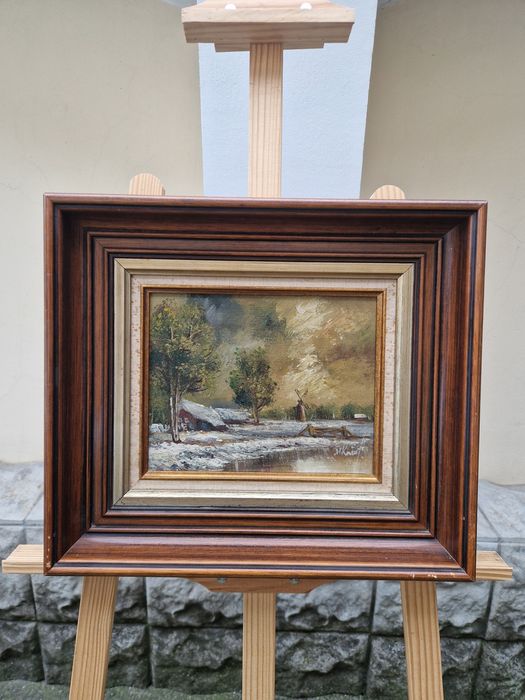 Страхотна антикварна белгийска картина масло върху платно