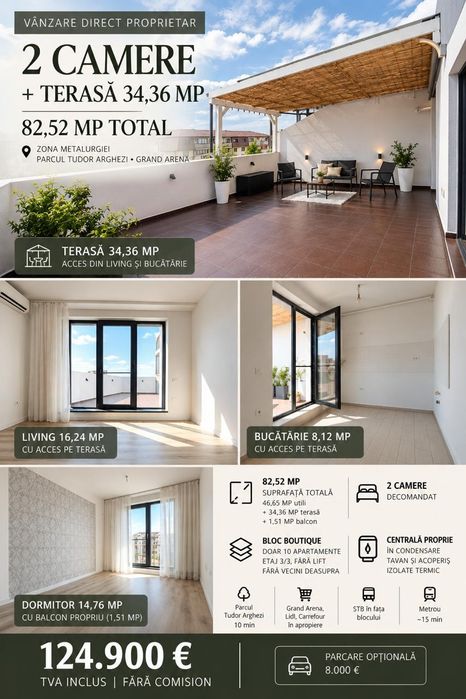 Apartament 2 camere decomandat 82mp - terasa - zona Metalurgiei / Brancovenu / Parcul Tudor Arghezi / Grand Arena