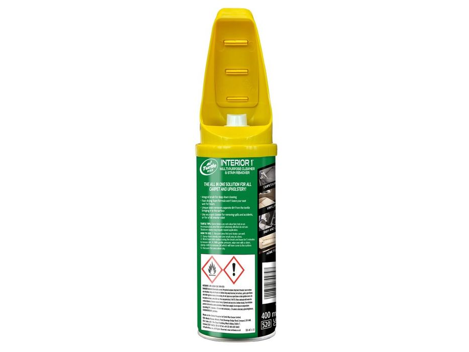 Spray pentru curatarea tapiteriei Turtle Wax cu spuma uscata si perie, pentru mochete si scaune, elimina petele si mirosurile neplacute, 400 ml