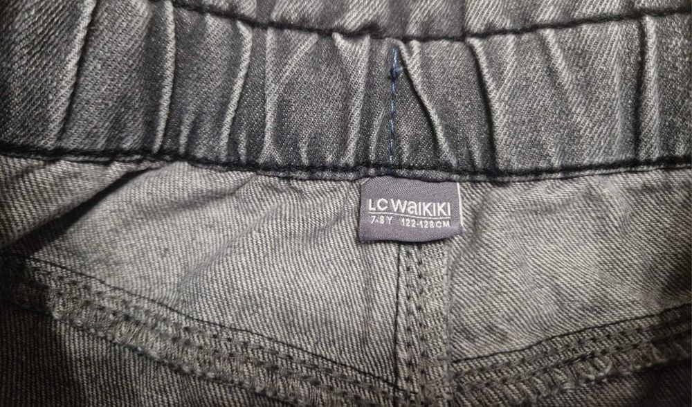 Blugi  fetita gri high waist, talie elastică, stil mom fit.