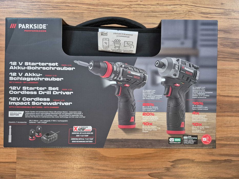 Set 2 masini de insurubat, impact si gaurit Parkside cu acumulator