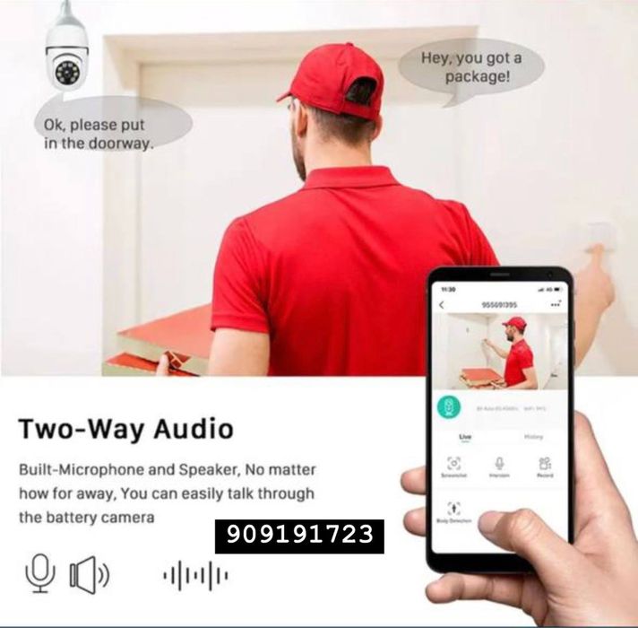 Видео наблюдение Wifi видеокамера, радионяня, 360, лампочка lamp