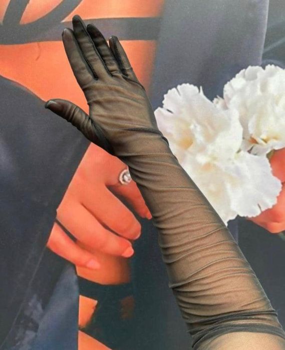 Перчатки длинные в горох сетка