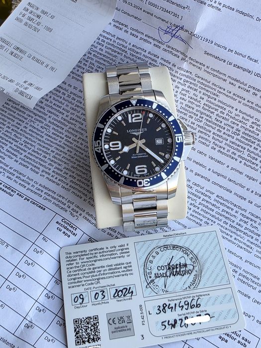 Full set acte Longines Hydroconquest 44mm Automatic, garanție 3 ani
