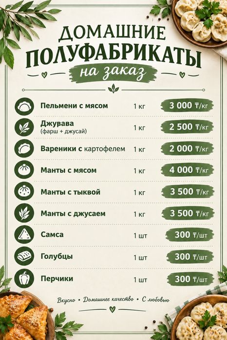 Домашние полуфабрикаты на заказ