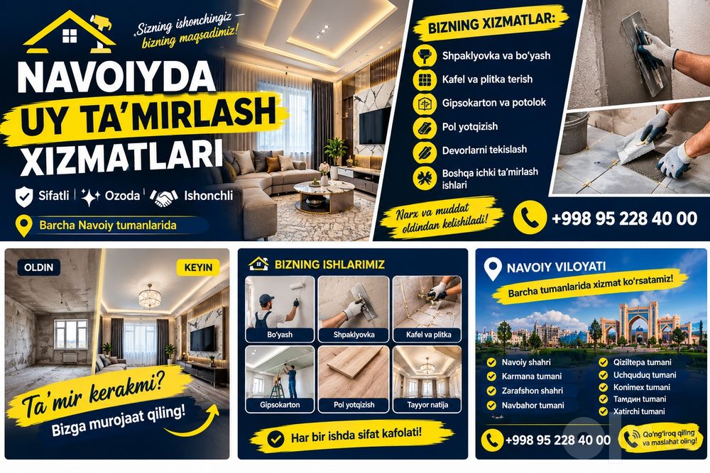Navoiyda uy ta’mirlash xizmatlari
