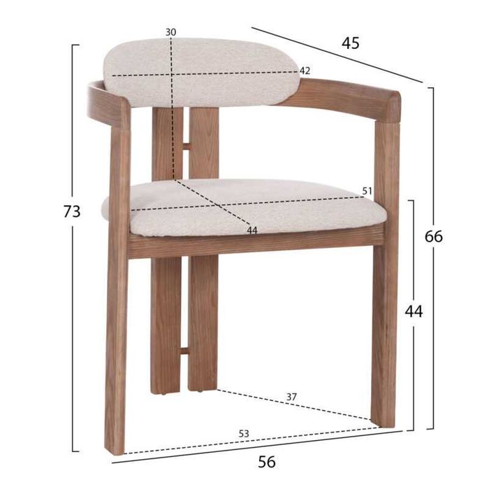 Трапезен стол, KALL, Бежов, Кафяв, Текстил, 56х45х73см.