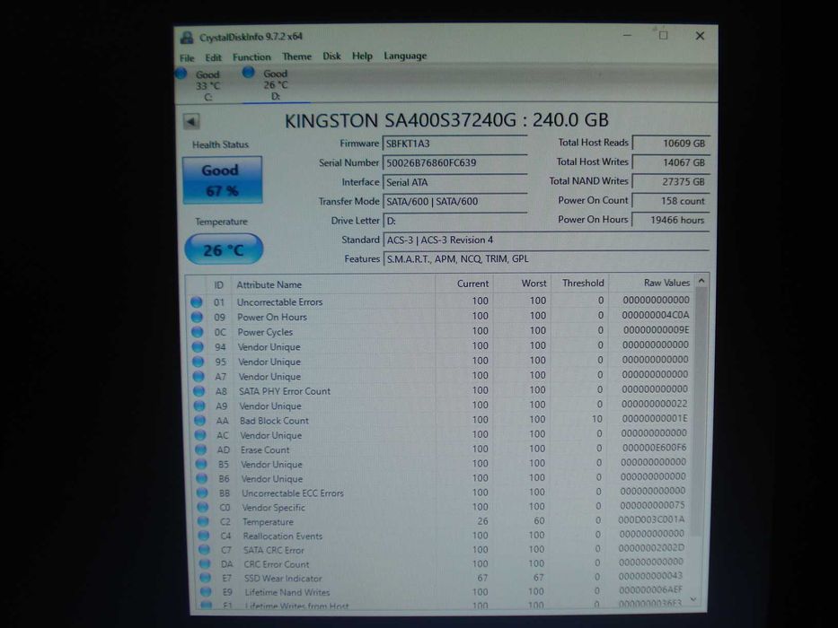 HDD tip SSD 2.5" Kingston 240gb sata made in taiwan