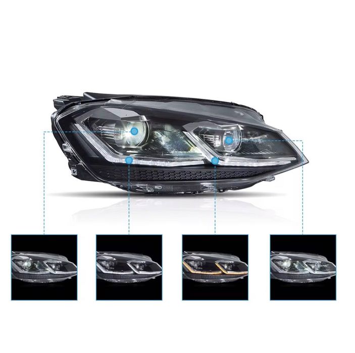 Комплект LED Фарове за VW Golf 7 2012–2018 Silver Line с Динамични Мигачи