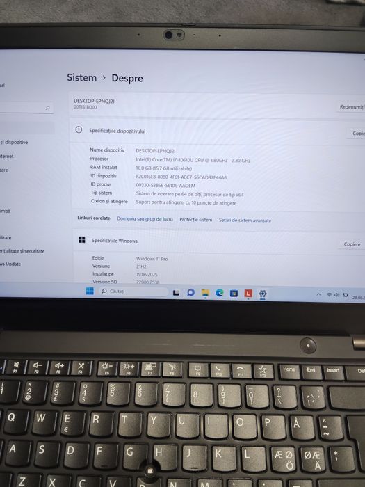 Lenovo Thinkpad T14S gen 1 ,i7-10610u,16gb RAM ,ssd 256 GB ,display 14 inch touchscreen ,bateria ok uzura 14%
