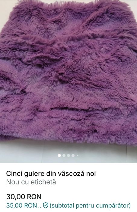 Cinci gulere mov din vâscoză – noi, cu etichetă
