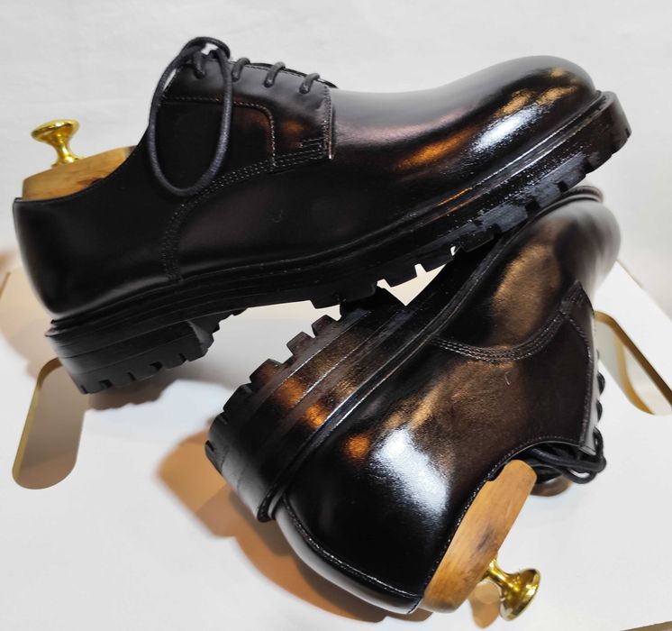 Pantofi derby 42 42.5 43 43.5 lace up ZARA NOI piele naturala negru