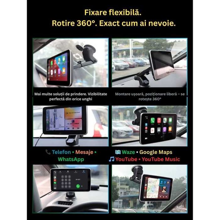 Navigație Auto Universală 7 inch, Apple CarPlay și Android Auto