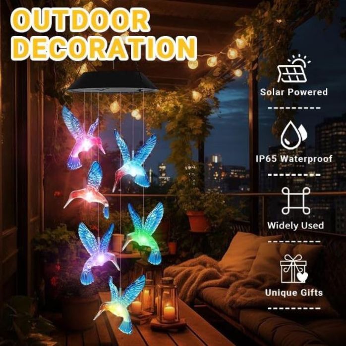 Многоцветна LED соларна лампа Колибри