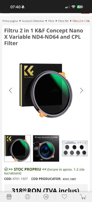 Filtru obiectiv 43 mm K&F concept Black mist / Cpl / ND variable