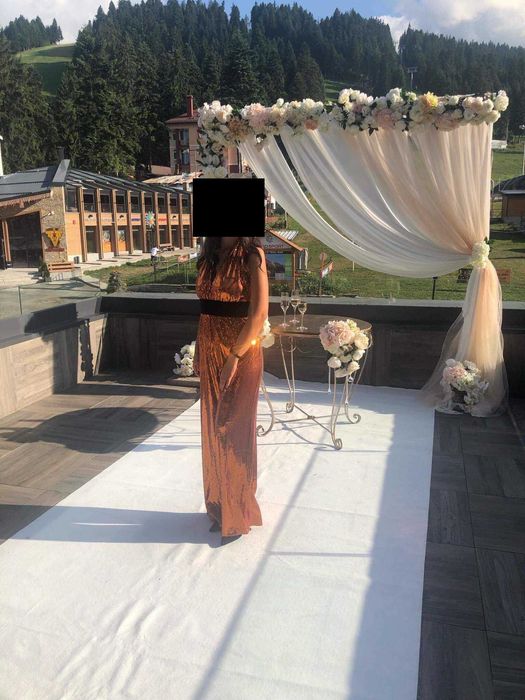 Официален дълъг гащеризон на пайети златист цвят