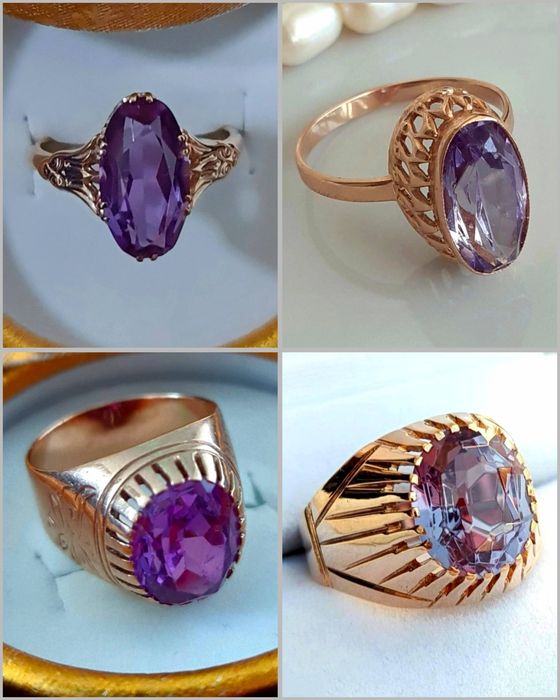 Золотые кольца 583 пробы с александритом