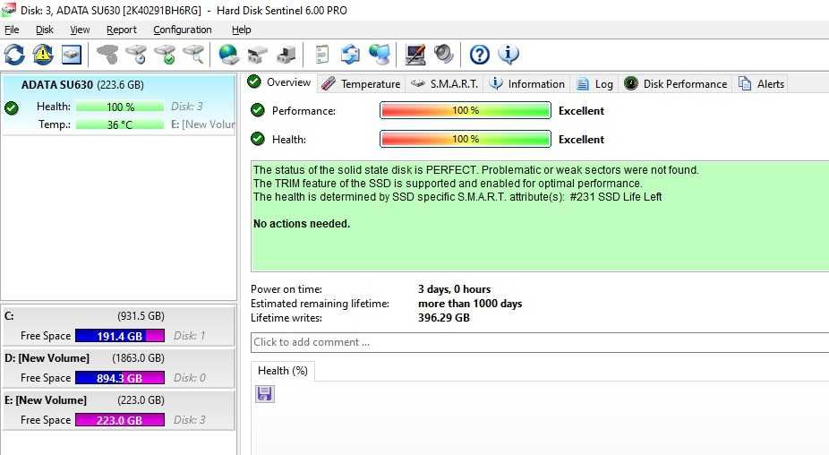 Solid-State Drive SSD ADATA SU630 240GB SATA 3 2.5 inch -test hdd sentinel