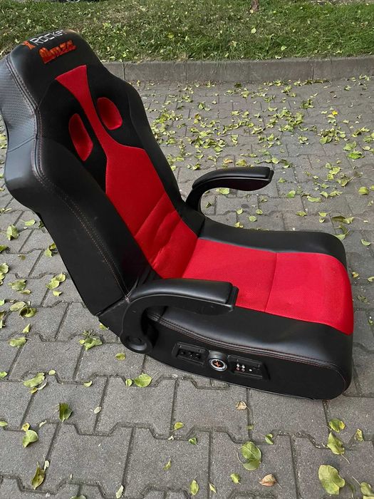 Scaun gaming balansoar muzical, negru și roșu, piele ecologică