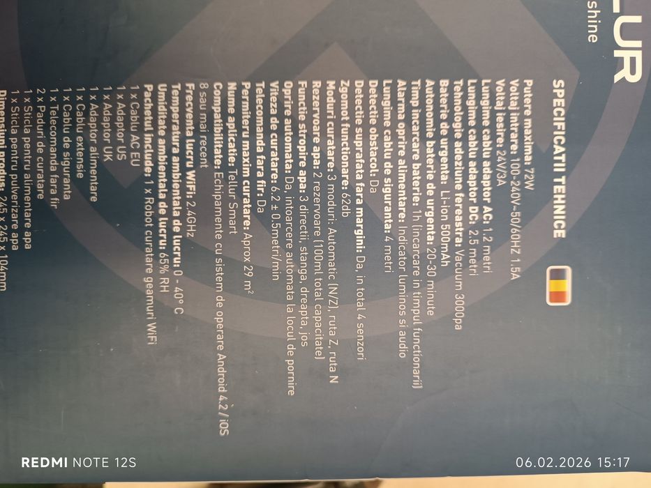 Robot curatare geamuri Tellur TLL331541, 72 W, Wi-Fi, Alb