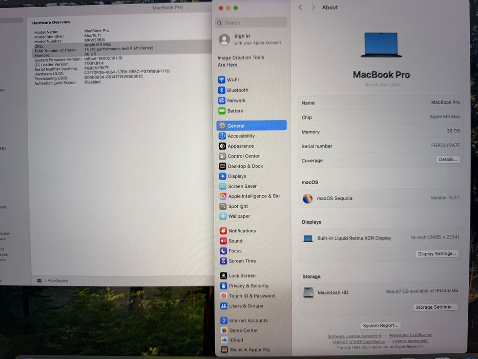 MacBook Pro 16" M3 MAX 14-CPU, 30-GPU, 36GB RAM, 1TB SSD