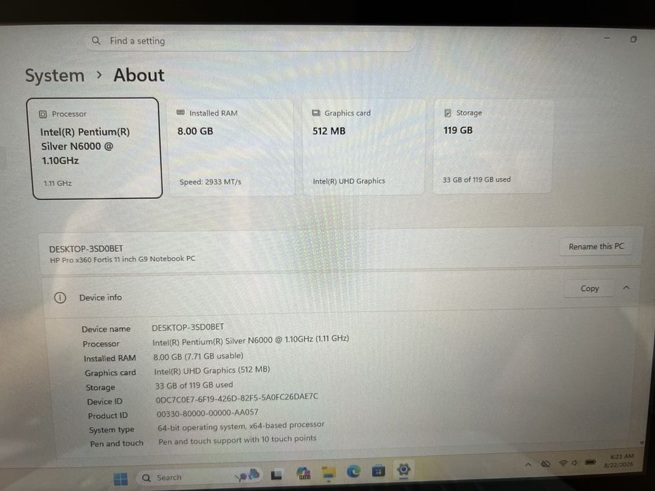HP x360 11 G9 8GB Ram