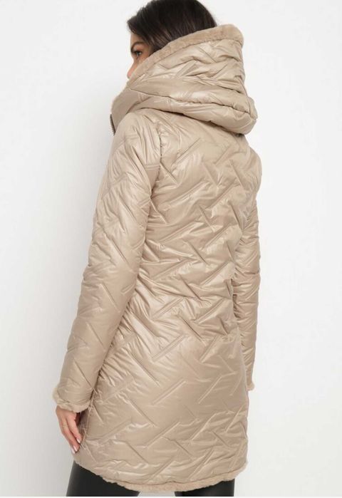 Geaca de iarna bej, parka, imblanita pe interior, marime S/36, NOU