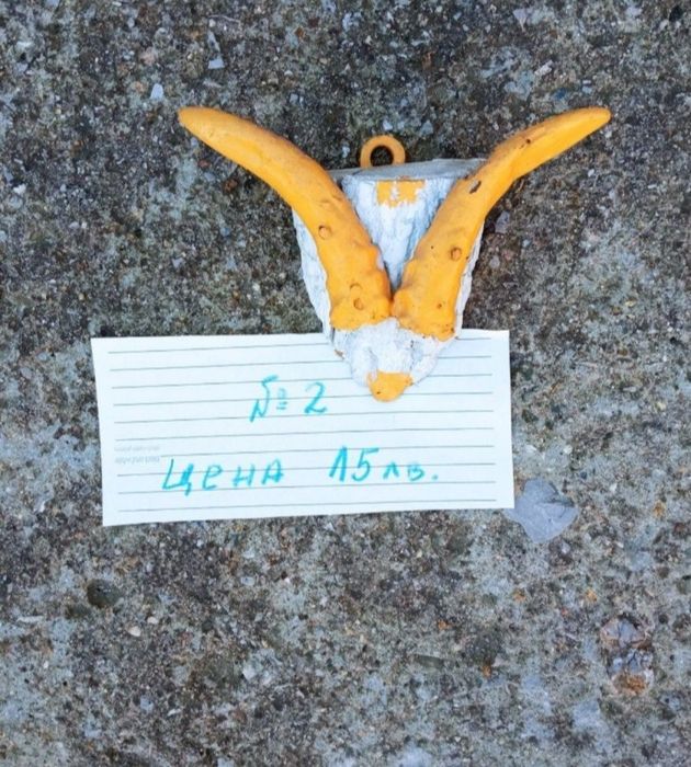 Трофеи от диви и домашни животни, дървена стойка за дискове.