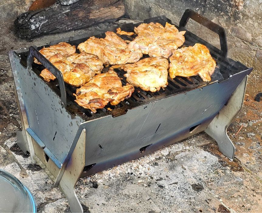 ВЕЧНА сглобяема къмпинг скара / барбекю "COMPACT" от масивна 3мм стомана! ВИДЕО!