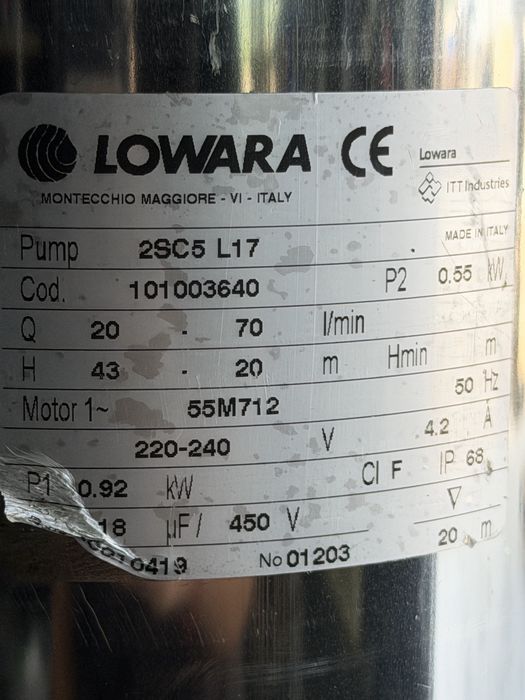 Потопяема помпа за чиста вода Lowara 2SC5 L17
