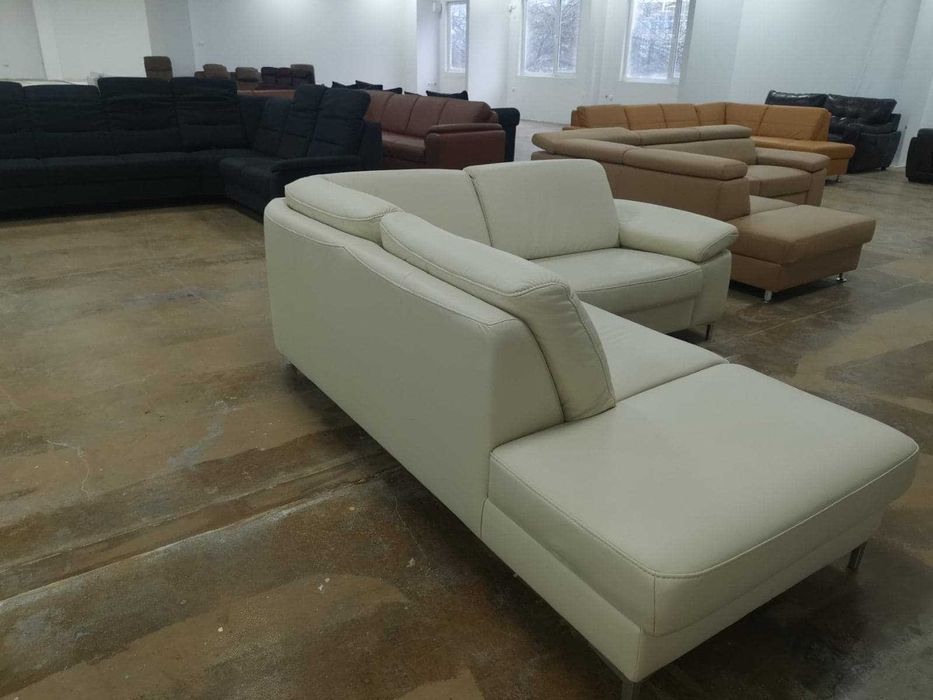 Светло кремав ъглов диван "HUKLA Entry" - естествена кожа