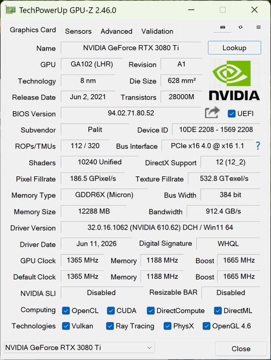 Palit RTX 3080 TI Gaming pro