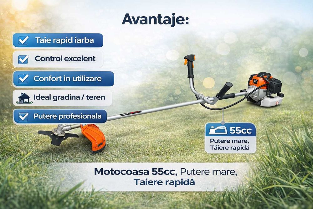 Motocoasa 55cc 9000rpm benzina cu accesorii incluse