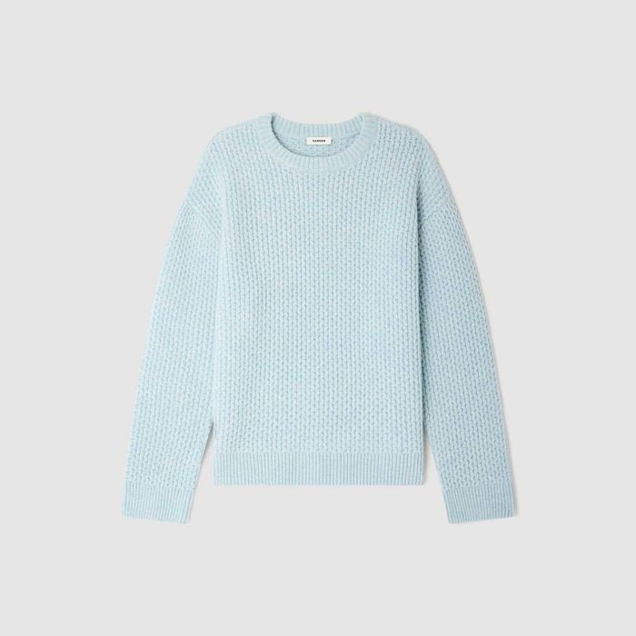 Sandro, Pulover din lână cu cusături fagure, Albastru, M