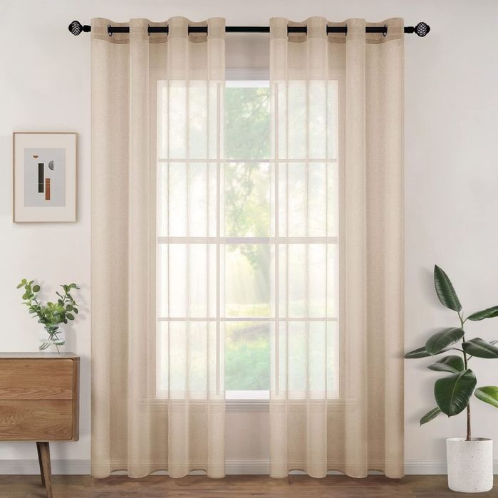 Set 2 Perdele Voal Semi-Transparente Bej 140x245 cm – Stil In, Inele Metalice