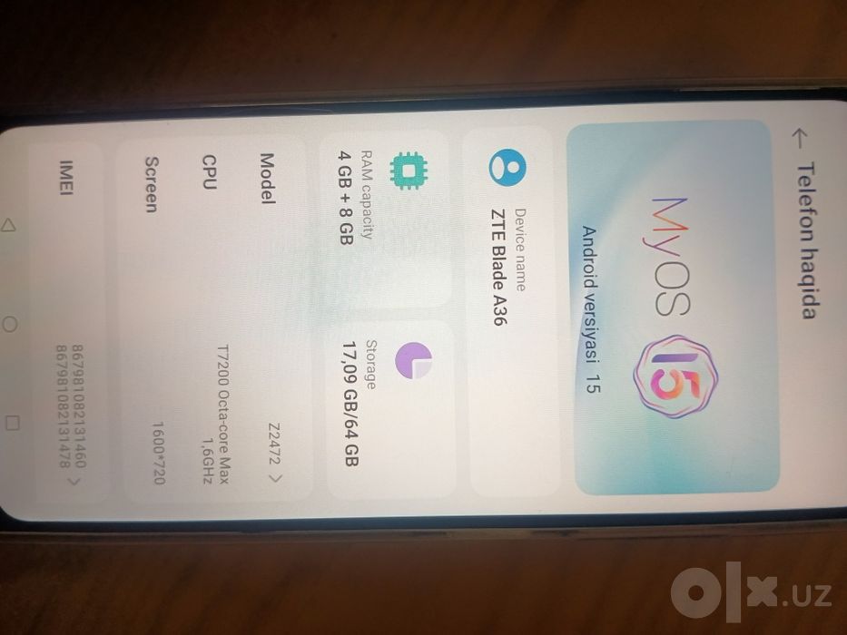 ZTE Blade A36 ram 4+8 12 gb rom 64 gb